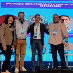 Aline Scarpin (Hotmilk), Guilherme Amorim (Rosey Ventures), Mauricio Zanforlin (Grupo Marista) e Marcelo Moura (Hotmilk) | Foto: Divulgação