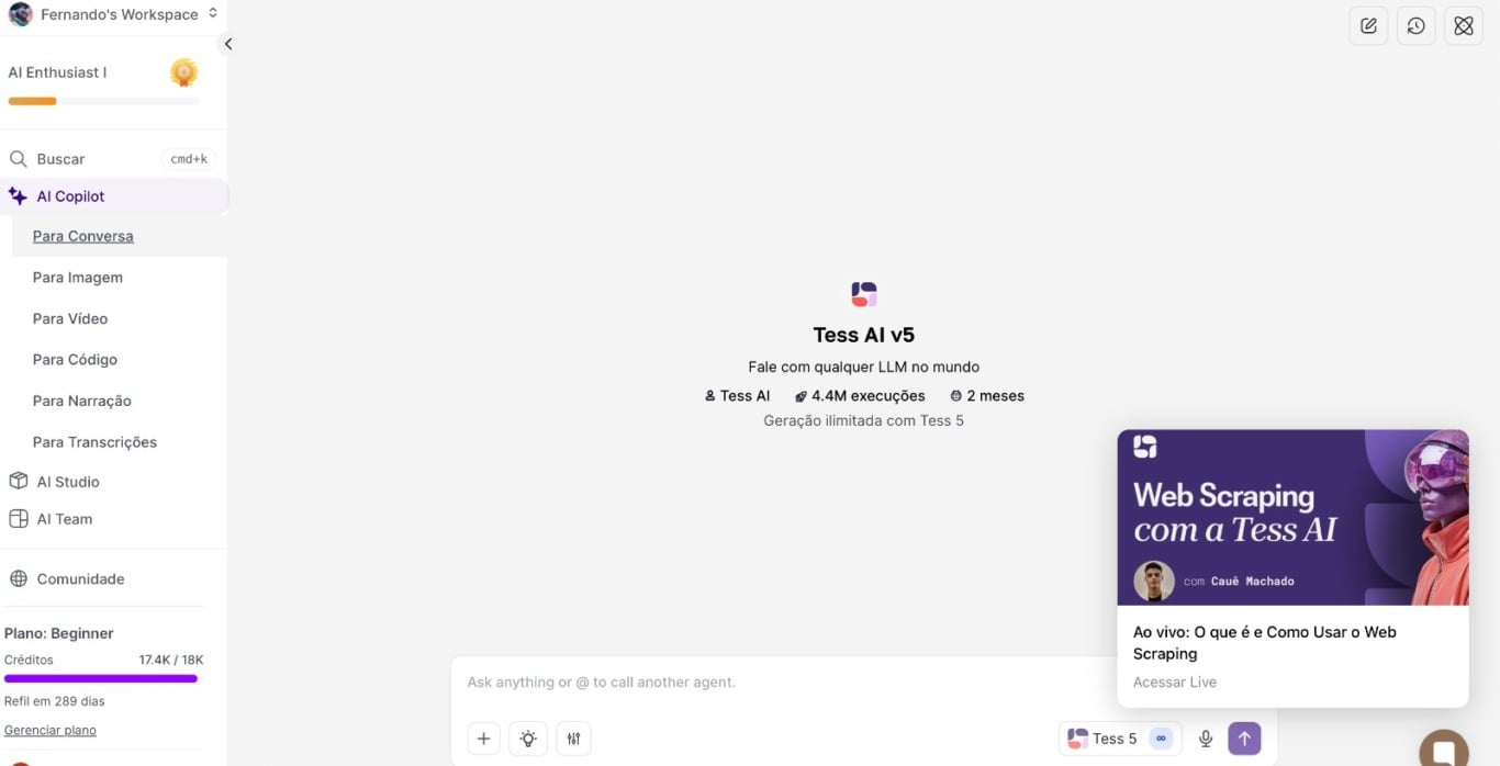 Plataforma da Tess AI