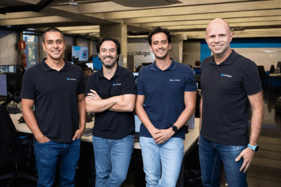 Daniel Santos (cofundador e co-CEO), Guilherme Blumer (cofundador e co-CEO), Rafael Maia (CFO e COO), e Rodrigo Werneck (CMO), da CredAluga | Foto: divulgação