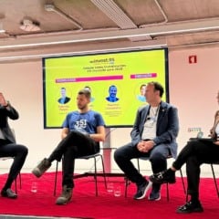 Fabrício Forest, Diretor de Atração de Investimentos e Promoção Comercial da Invest RS; Fernando Jardim, Ecosystem Developer na Startup Genome, Presidente na 351 Associação Portuguesa de Startups & Portugal Tech Week; Maurizio Calcopietro, Managing Partner da COREangels Atlantic e SportsTech; e Lais Kikuchi, partner no Institute for Tomorrow, em painel no café da manhã realizado pela Invest RS durante o Web Summit Lisboa 2025