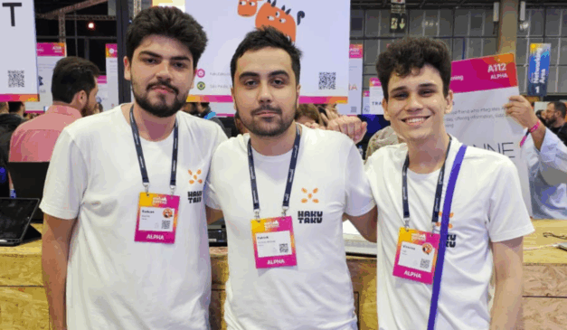 Raduan Muarrek, CEO da Hakutaku, acompanhado de Patrick Miranda, COO, e Vinicios Lugli, CTO