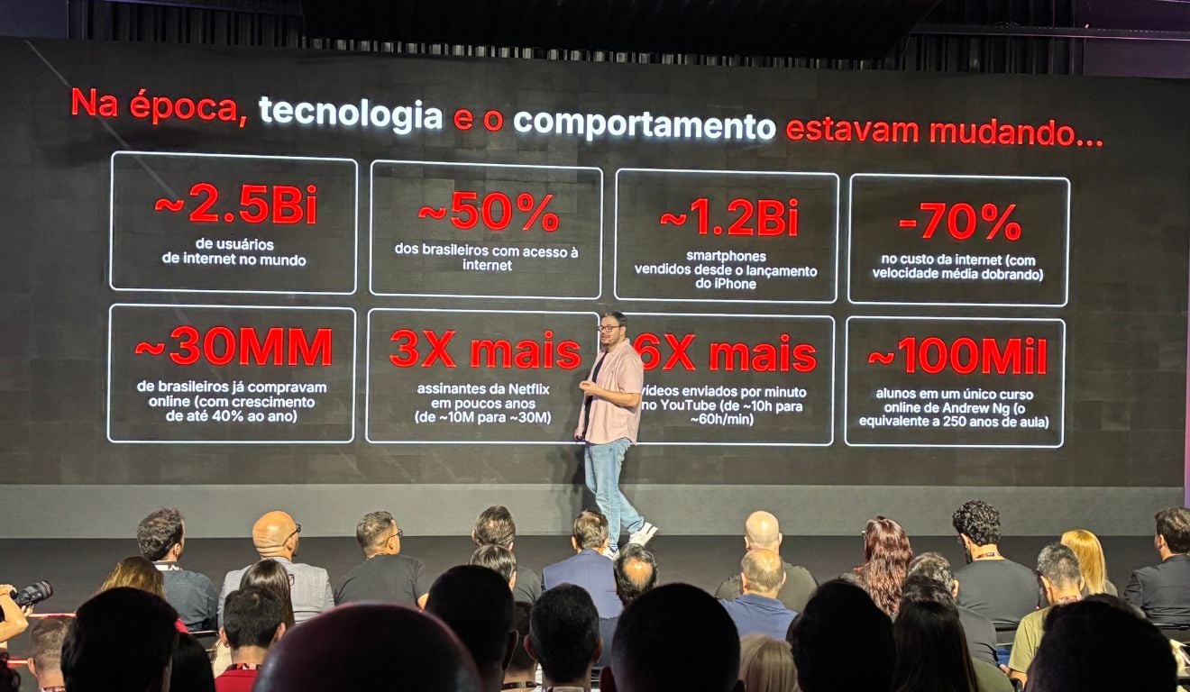 Paulo Vendramini, CPO da Hotmart, durante apresentação no evento Hotmart Spark